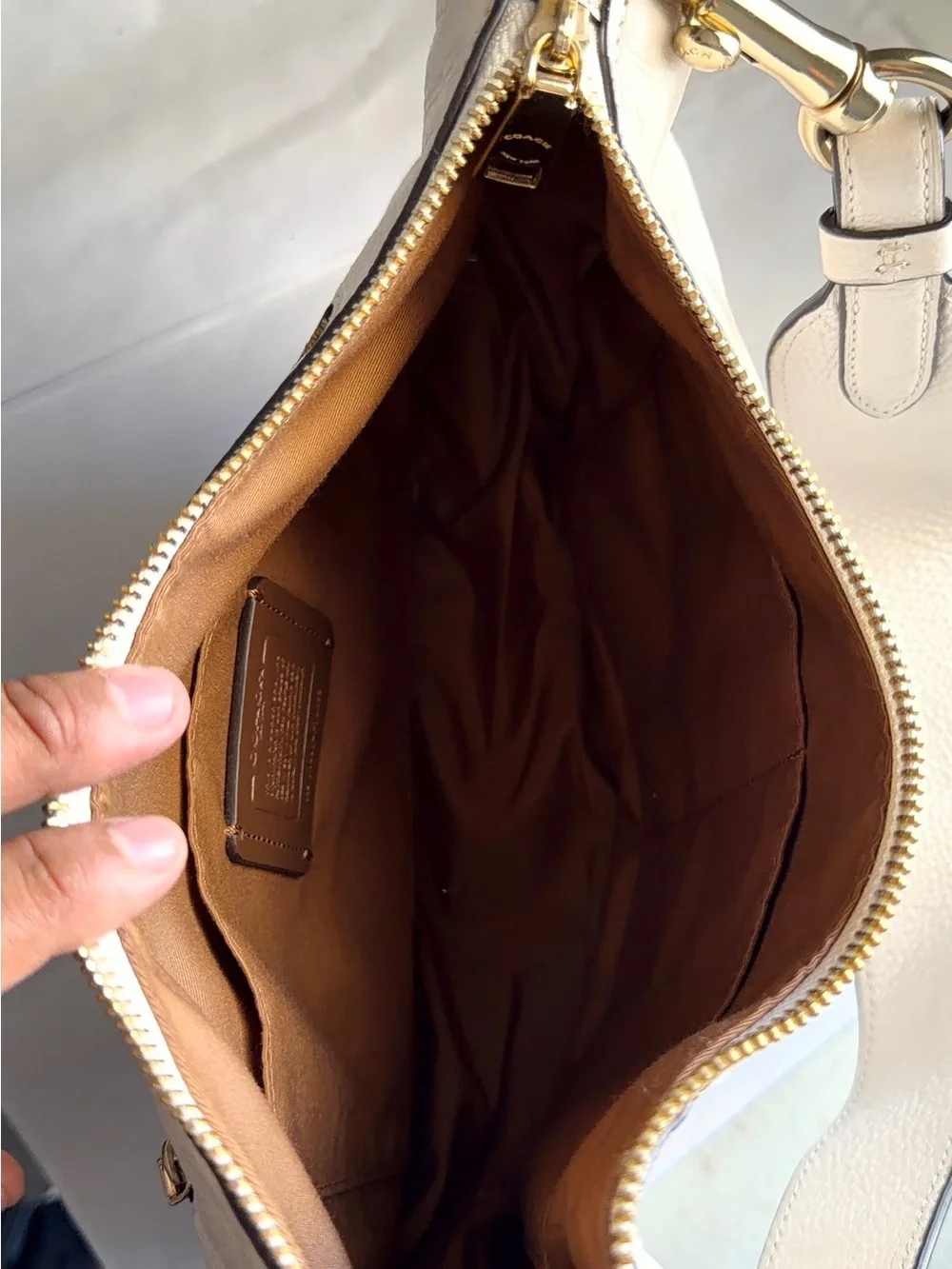 Coach Cream Leather Hobo Bag with Gold Hardware